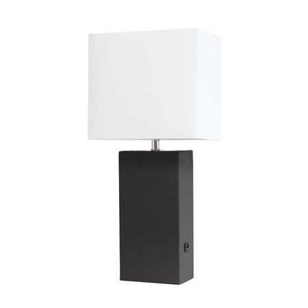 ELEGANT GARDEN DESIGN Elegant Designs LT1053-BLK Modern Leather Table Lamp with USB & White Fabric Shade; Black LT1053-BLK